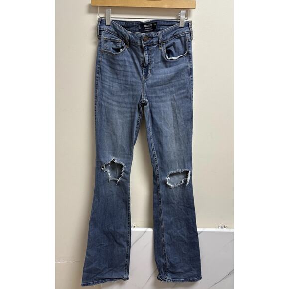 Hollister Women’s Jeans Size 6L W28L Mid Rise Bootcut Distressed Knee - Picture 1 of 3